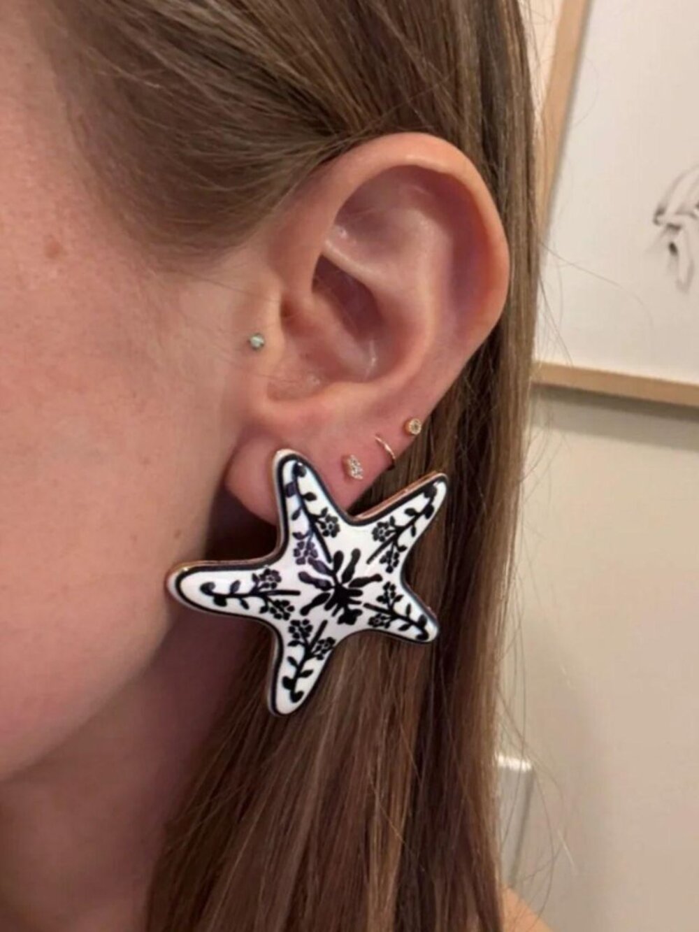 The Bethany Painted starfish Nantucket cape cod stud earrings star in black